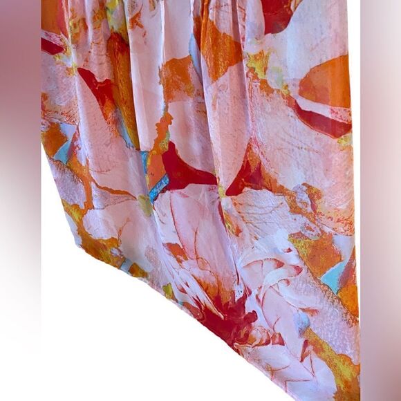 Rabbit Rabbit Rabbit Sz 6 Orange Chiffon Layered Floral Cottagecore Spring Dress - Picture 4 of 6